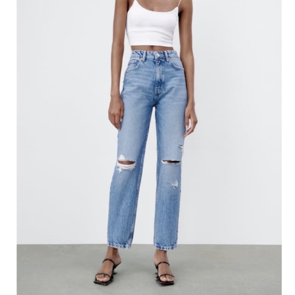 Zara Ripped Boyfriend Jeans High Waist NWT